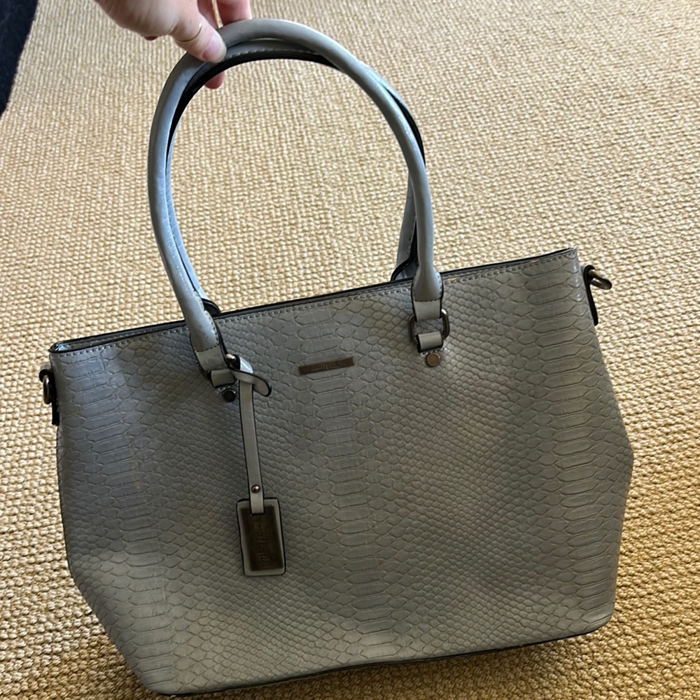 Elegant Gray Snake-Embossed Tote Bag